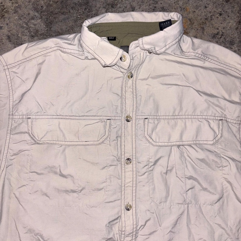 REI Fishing Shirt Mens Medium Gray Nylon Short Sleeve Vented Button Up Outdoor